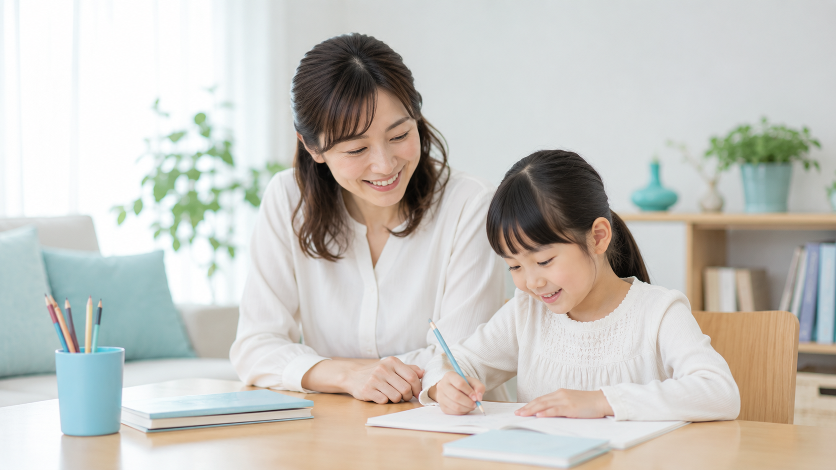 学習に取り組む子どもと寄り添う保護者