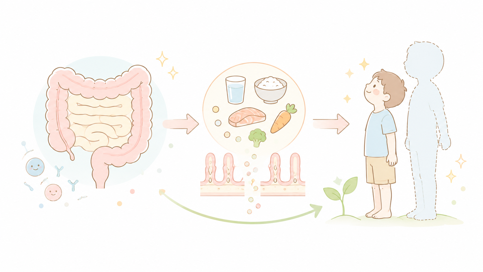腸内環境と栄養・成長のつながりのイメージ図